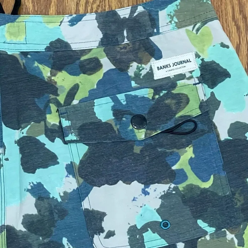 Banks Journal Camouflage Board Shorts. Size 34.
